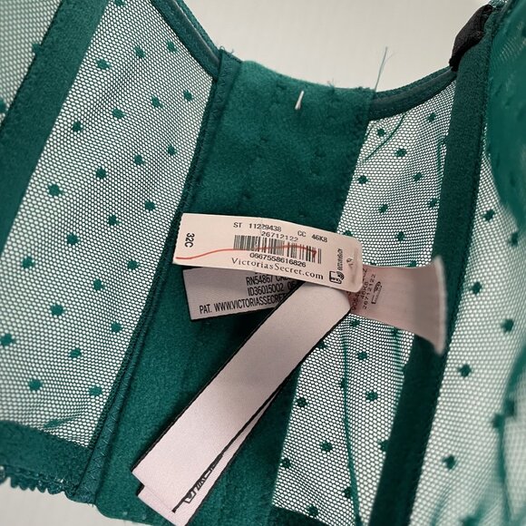 Victoria Secret Bra 32C Dream Angels Bustier Long Line Green Black Boned Ruffle - Picture 9 of 14